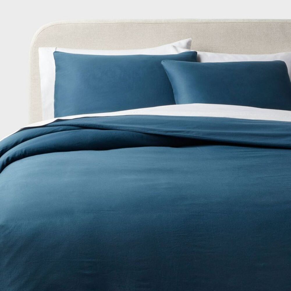 Open Box - Threshold - Full/Queen Washed Cotton Sateen Duvet Cover and Sh Indigo
